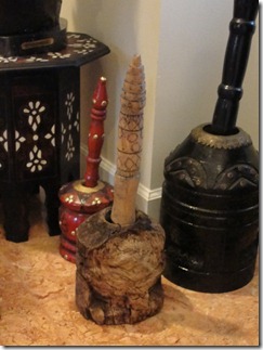 Olivewood pot from Nazareth: (with some newer ones) for grinding grain, very much like the one Mary Magdelene would have used